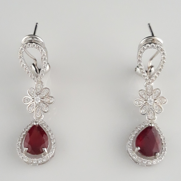 Blood Red Ruby White Zirconia Sterling Silver Set - Picture 8 of 15
